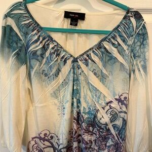 Style & Co Flowing Top with V-Neck and crystal-embellished neckline